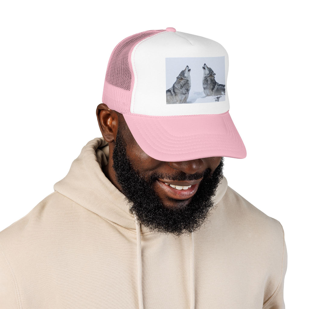 Howling Wolves Foam Trucker Hat — Winter Wildlife Mesh Cap