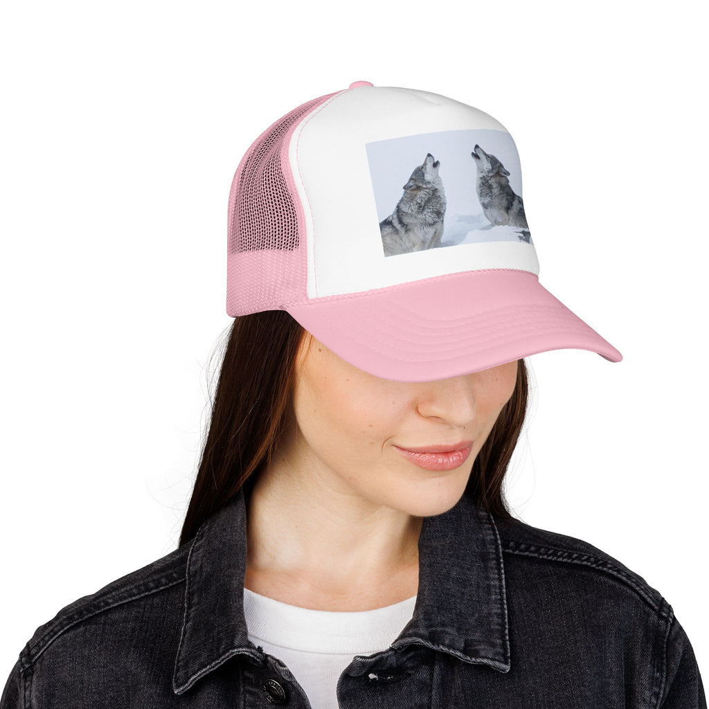 Howling Wolves Foam Trucker Hat — Winter Wildlife Mesh Cap