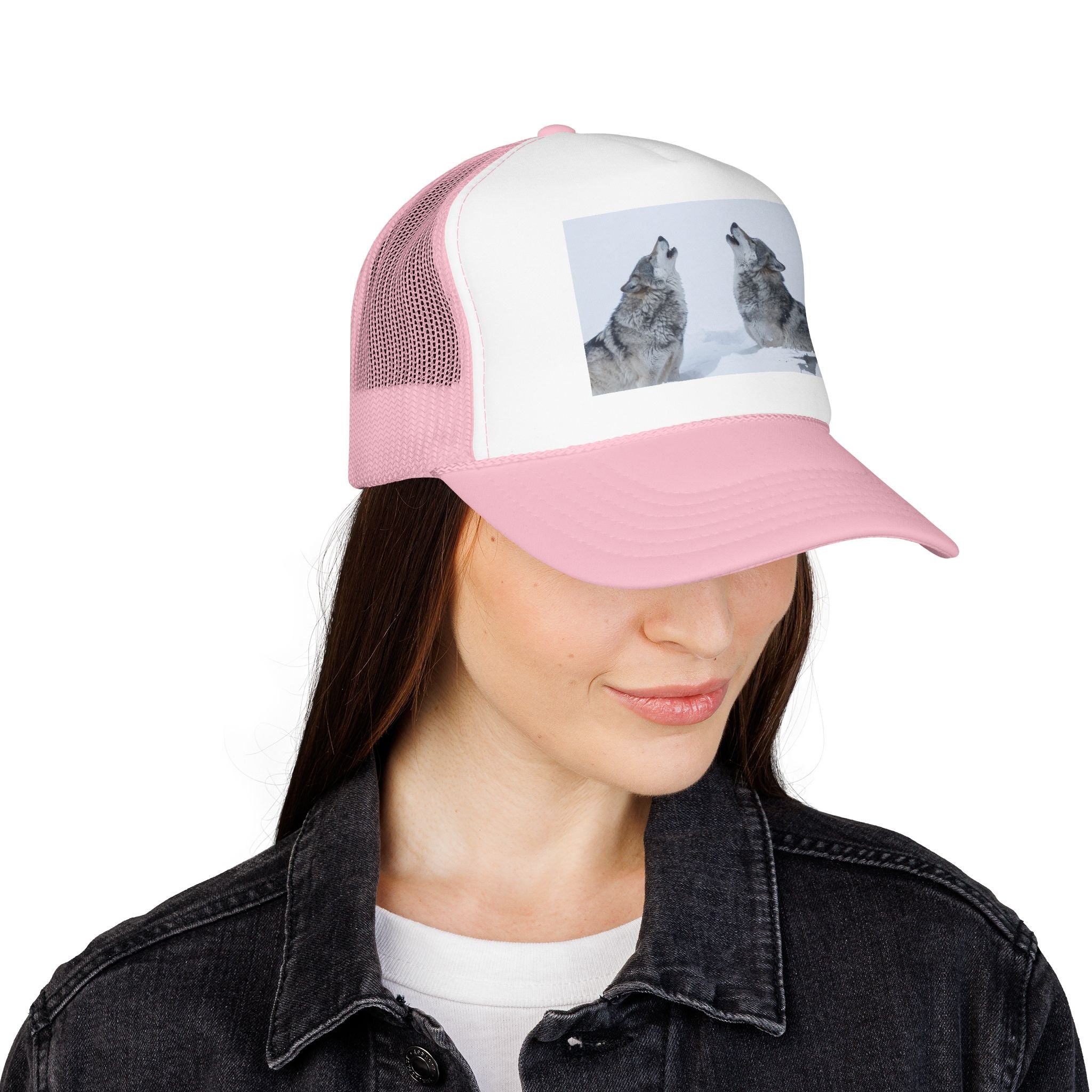 Howling Wolves Foam Trucker Hat — Winter Wildlife Mesh Cap