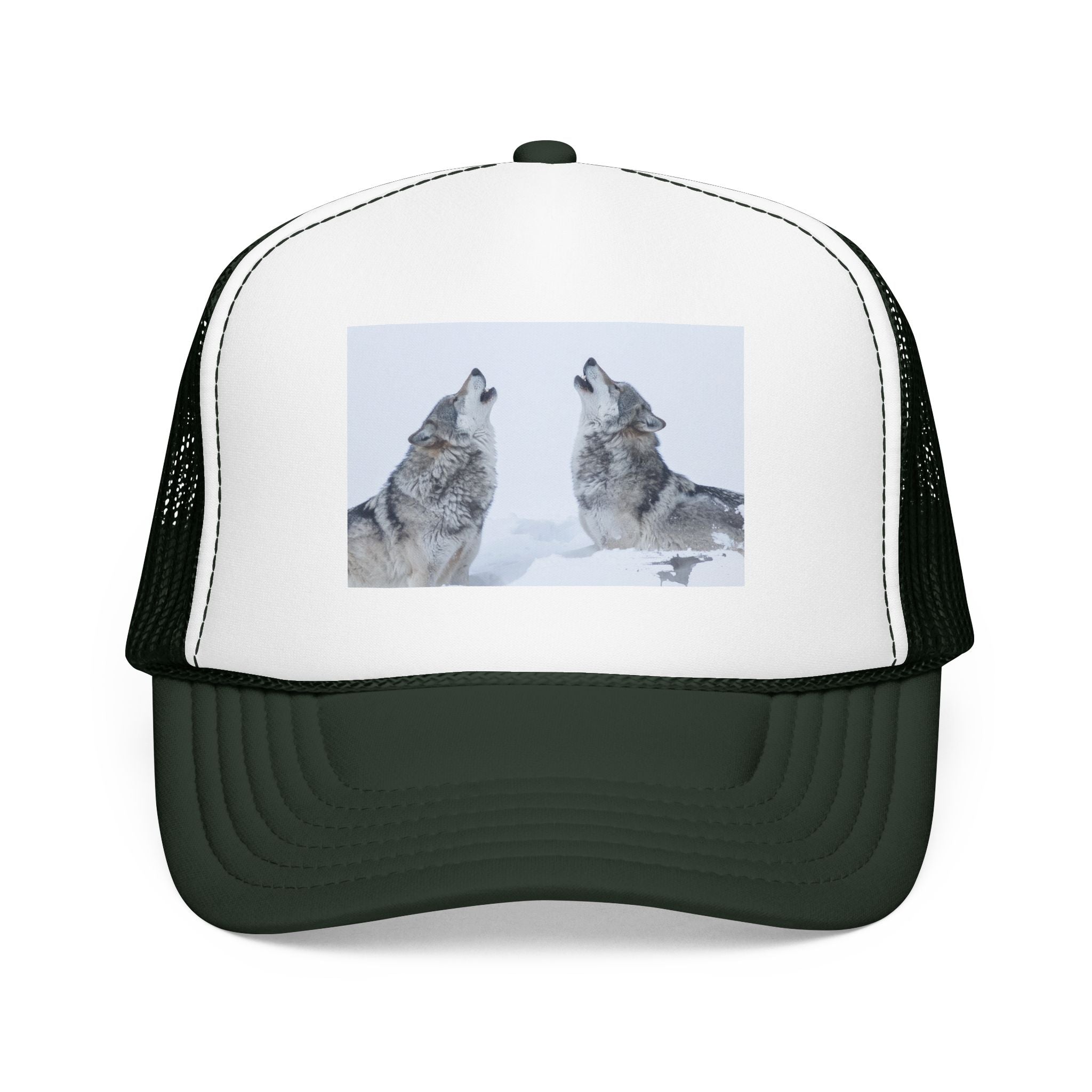 Howling Wolves Foam Trucker Hat — Winter Wildlife Mesh Cap