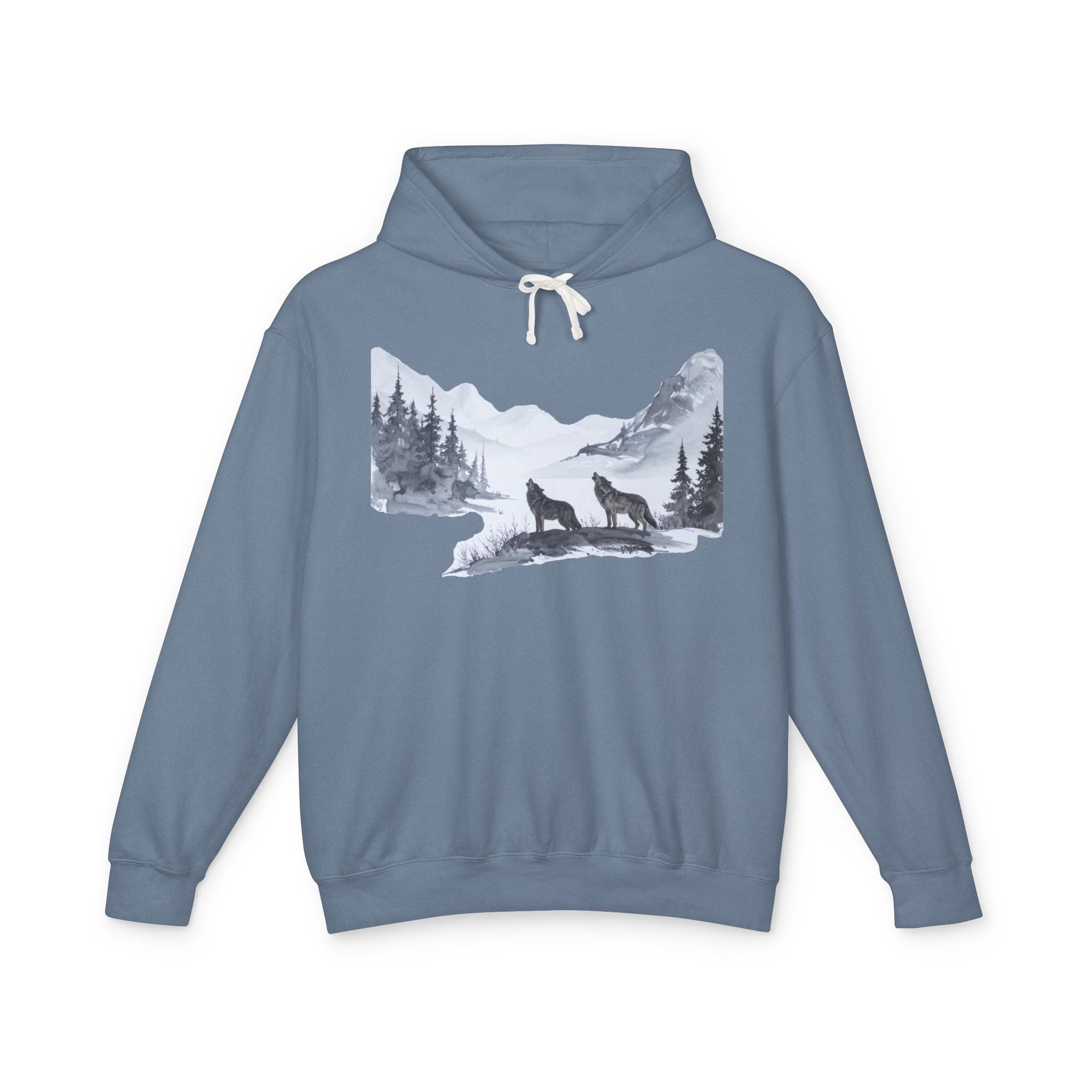 Wolf Mountain Hoodie — Yellowstone Wolf Tracker Scenic Graphic Hooded Sweatshirt