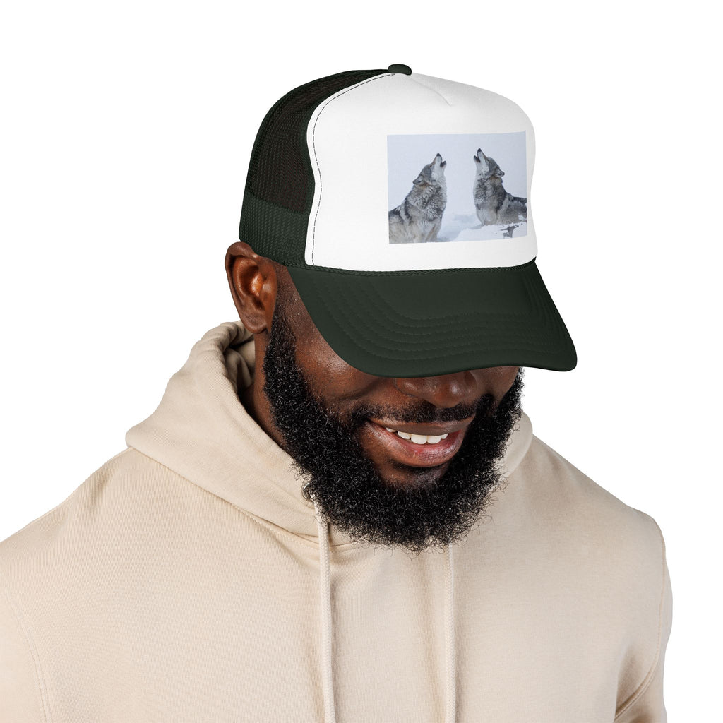 Howling Wolves Foam Trucker Hat — Winter Wildlife Mesh Cap