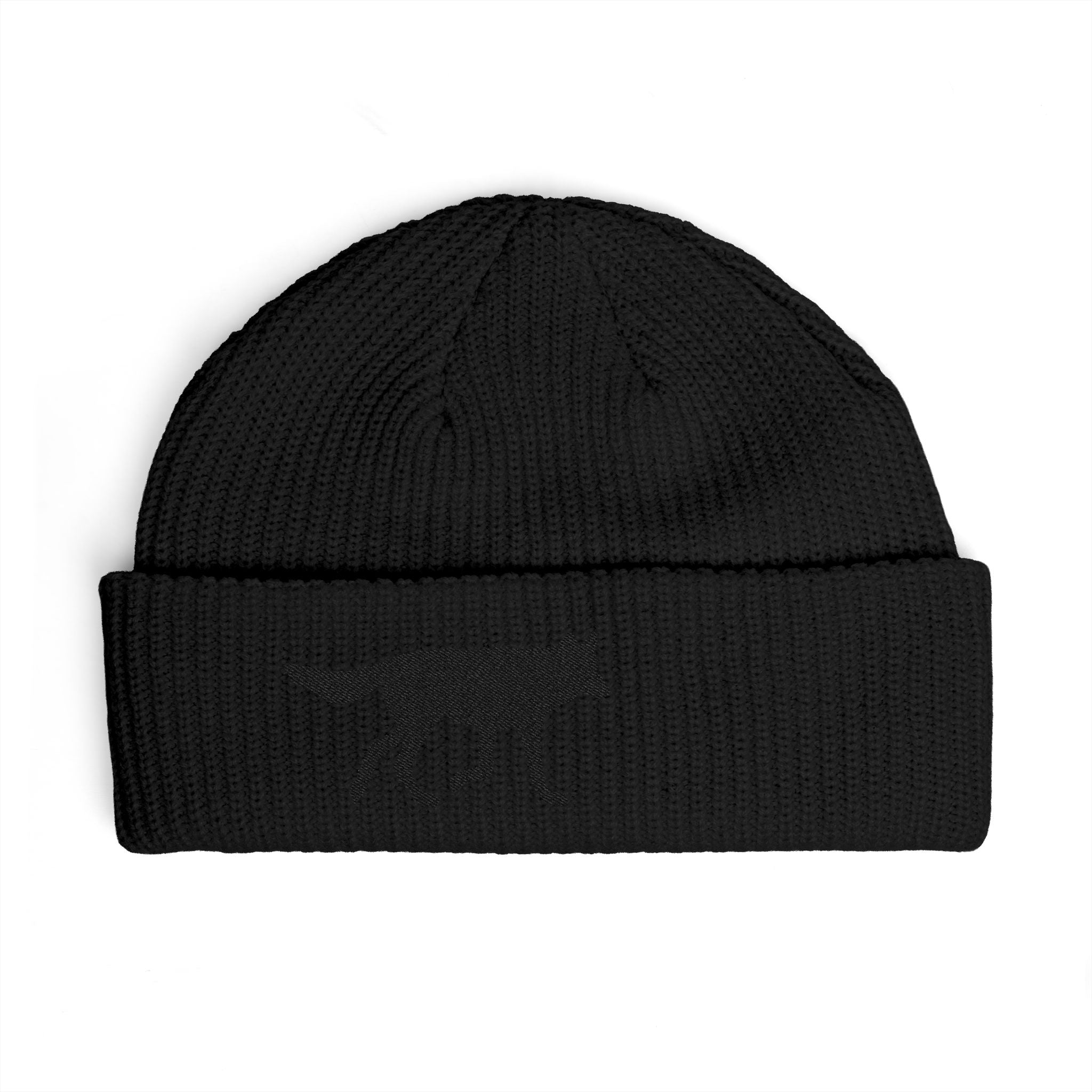 Wolf Silhouette Cuff Beanie — Embroidered Winter Hat