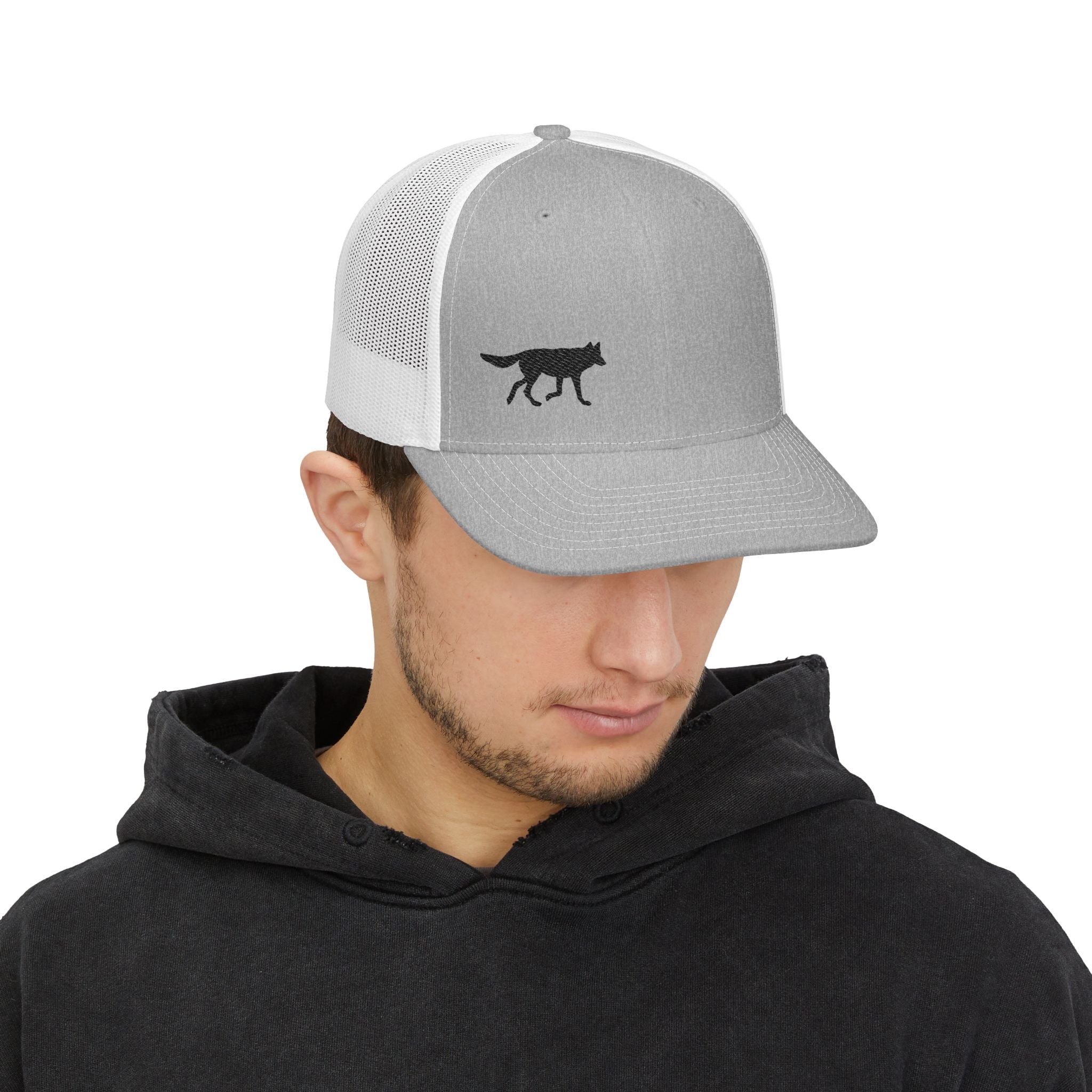 Wolf Silhouette Trucker Cap - Minimal Embroidered Snapback Hat
