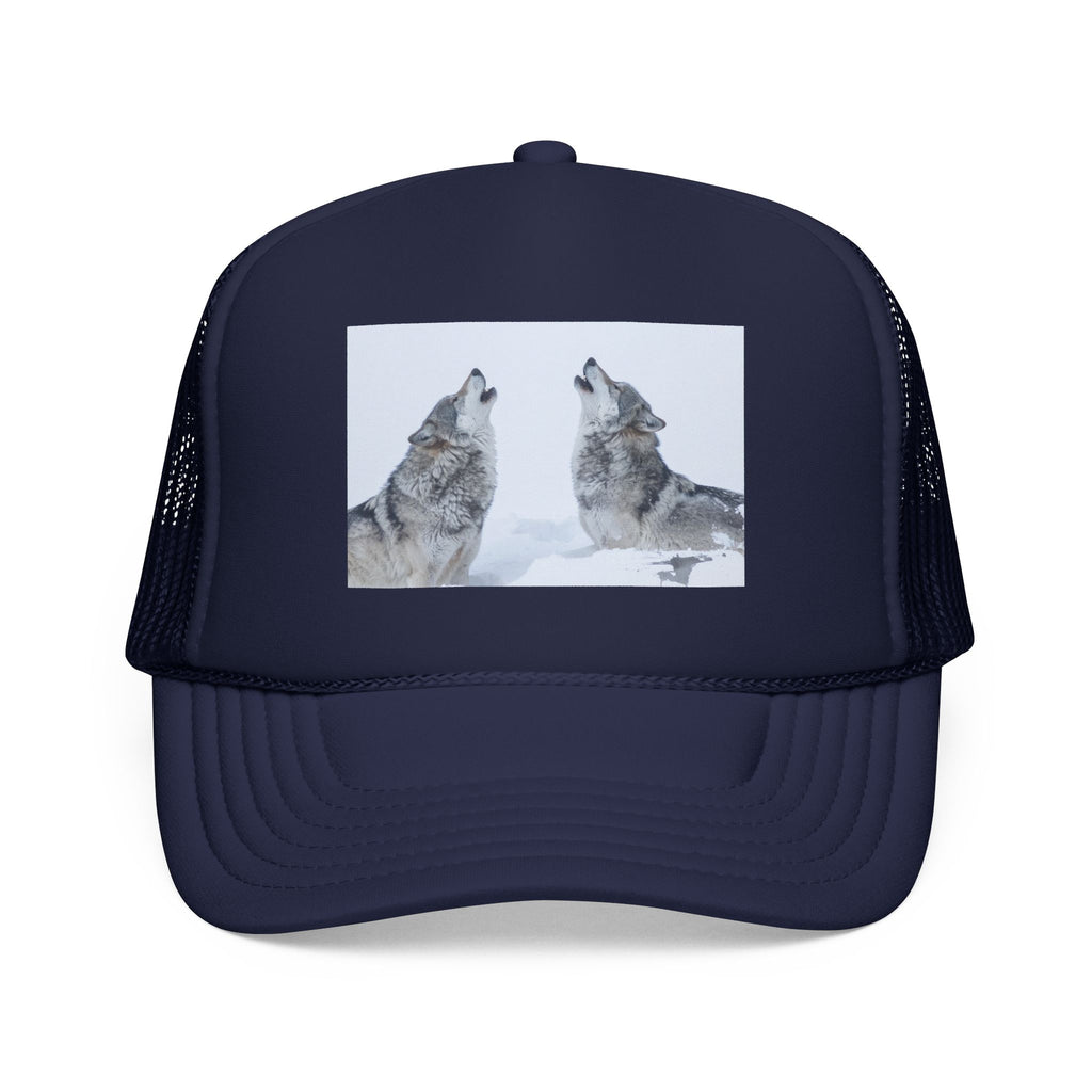 Howling Wolves Foam Trucker Hat — Winter Wildlife Mesh Cap
