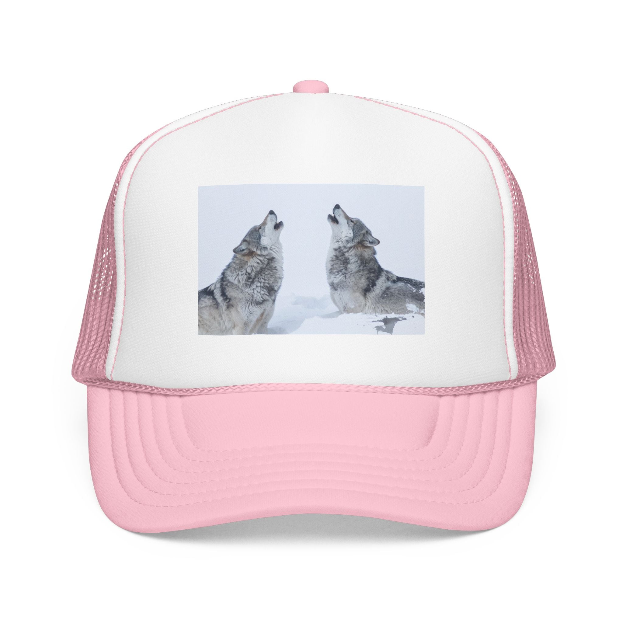 Howling Wolves Foam Trucker Hat — Winter Wildlife Mesh Cap