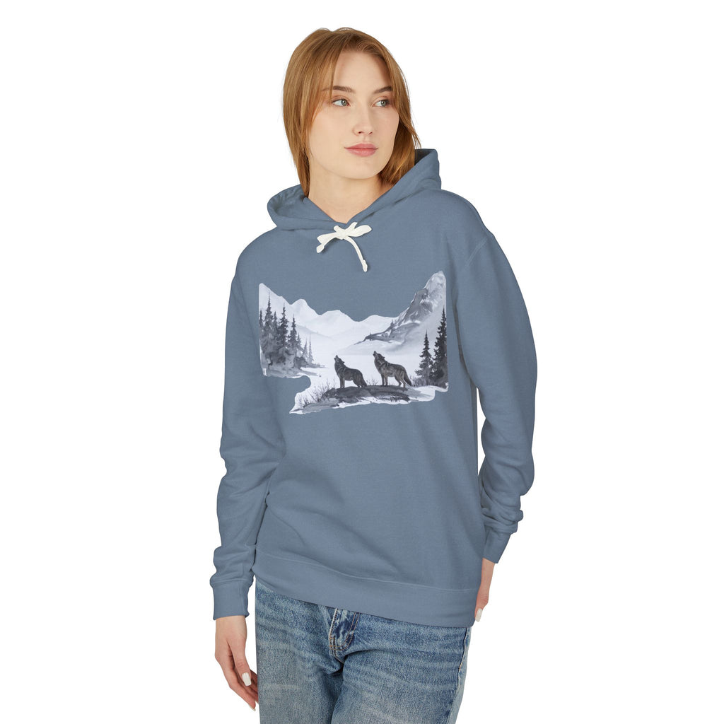 Wolf Mountain Hoodie — Yellowstone Wolf Tracker Scenic Graphic Hooded Sweatshirt