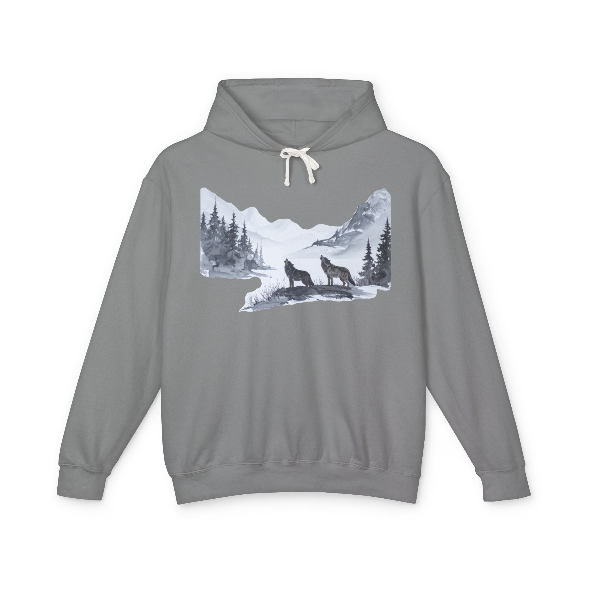 Wolf Mountain Hoodie — Yellowstone Wolf Tracker Scenic Graphic Hooded Sweatshirt
