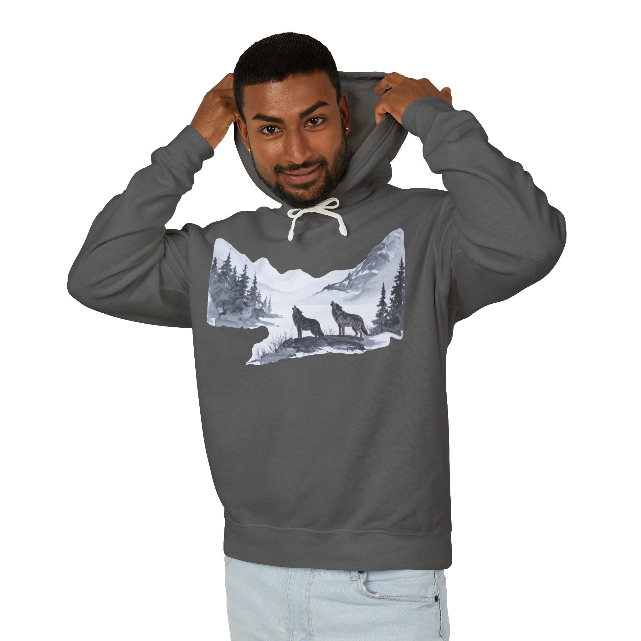 Wolf Mountain Hoodie — Yellowstone Wolf Tracker Scenic Graphic Hooded Sweatshirt
