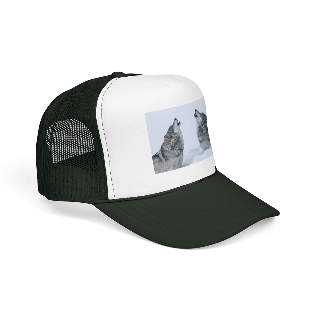 Howling Wolves Foam Trucker Hat — Winter Wildlife Mesh Cap