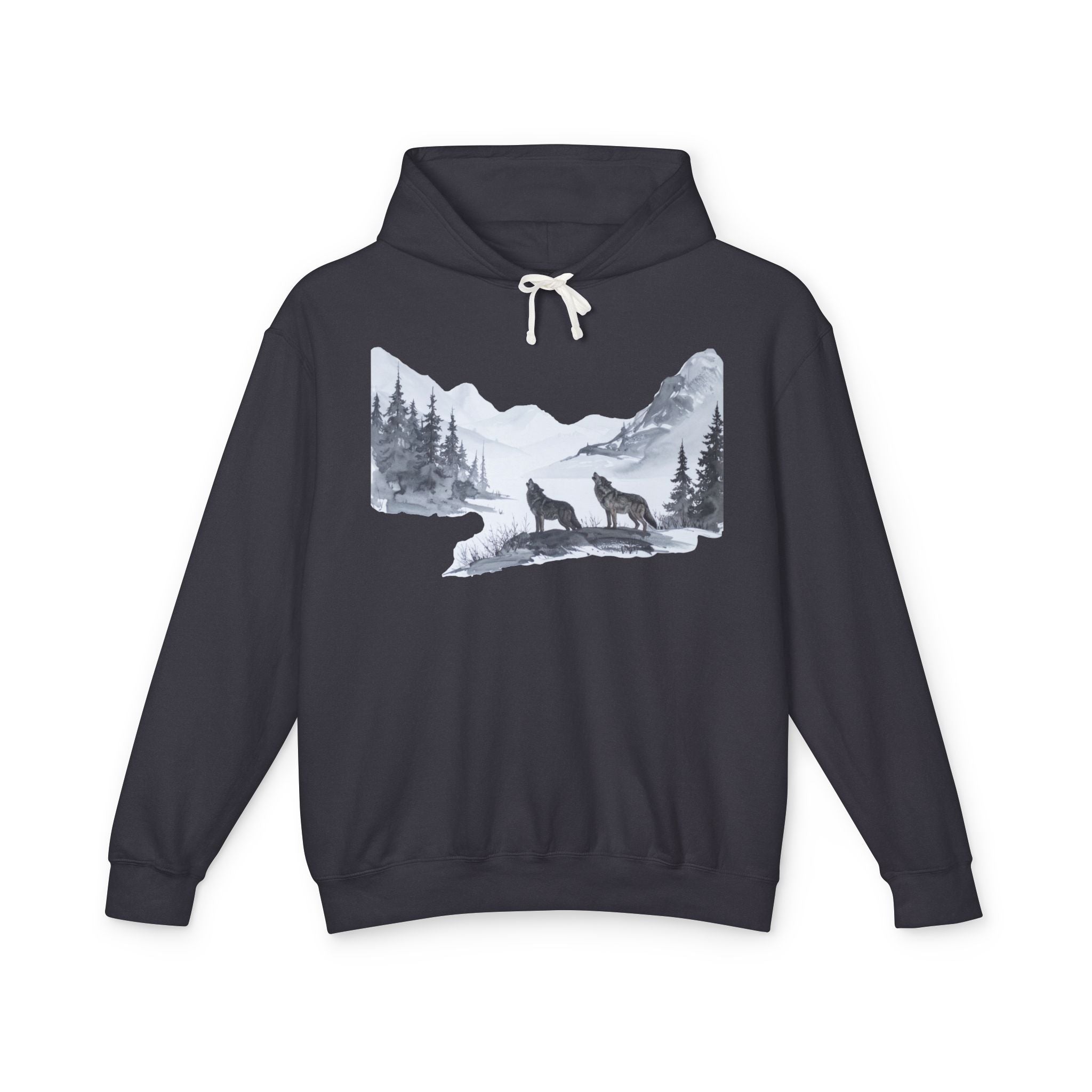 Wolf Mountain Hoodie — Yellowstone Wolf Tracker Scenic Graphic Hooded Sweatshirt