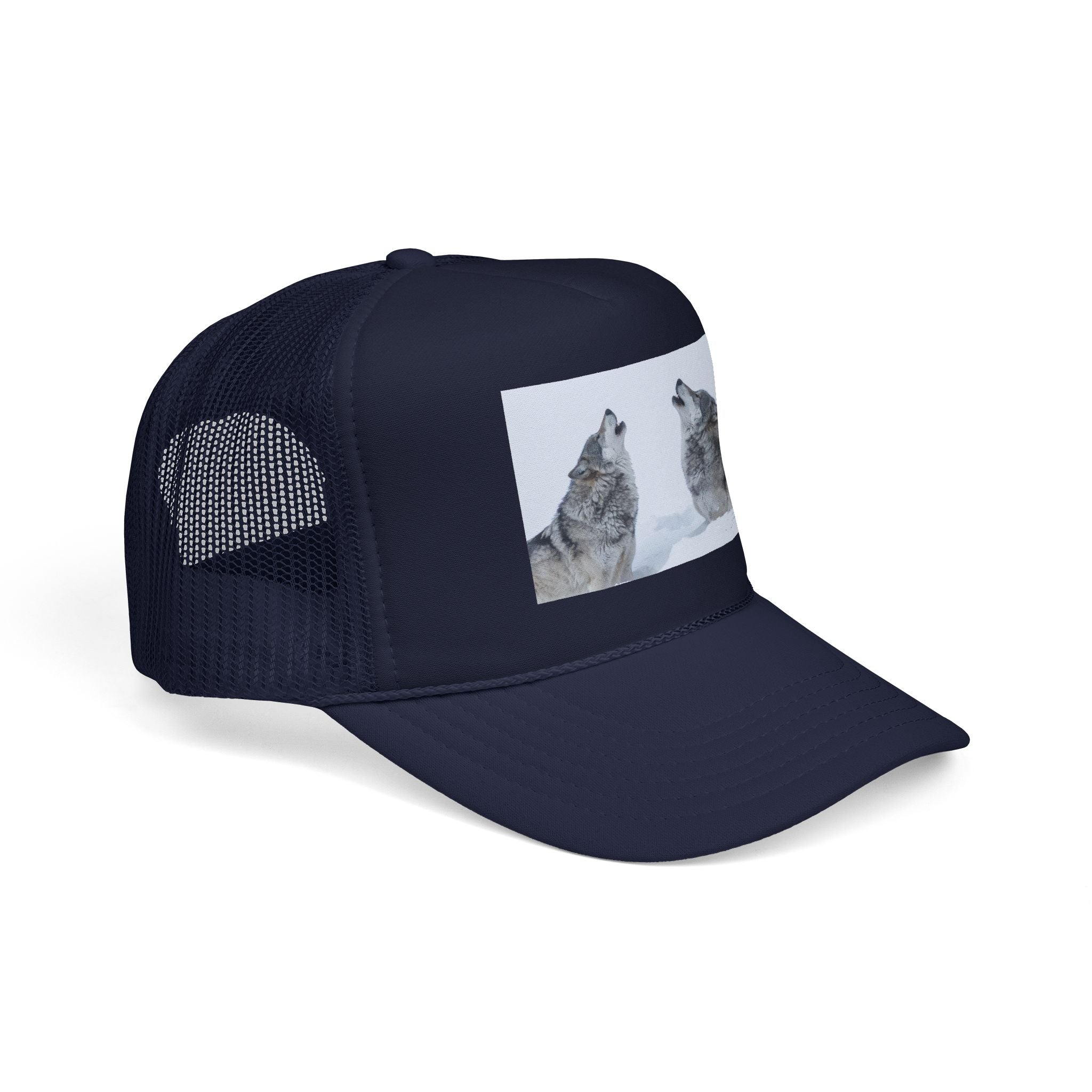 Howling Wolves Foam Trucker Hat — Winter Wildlife Mesh Cap
