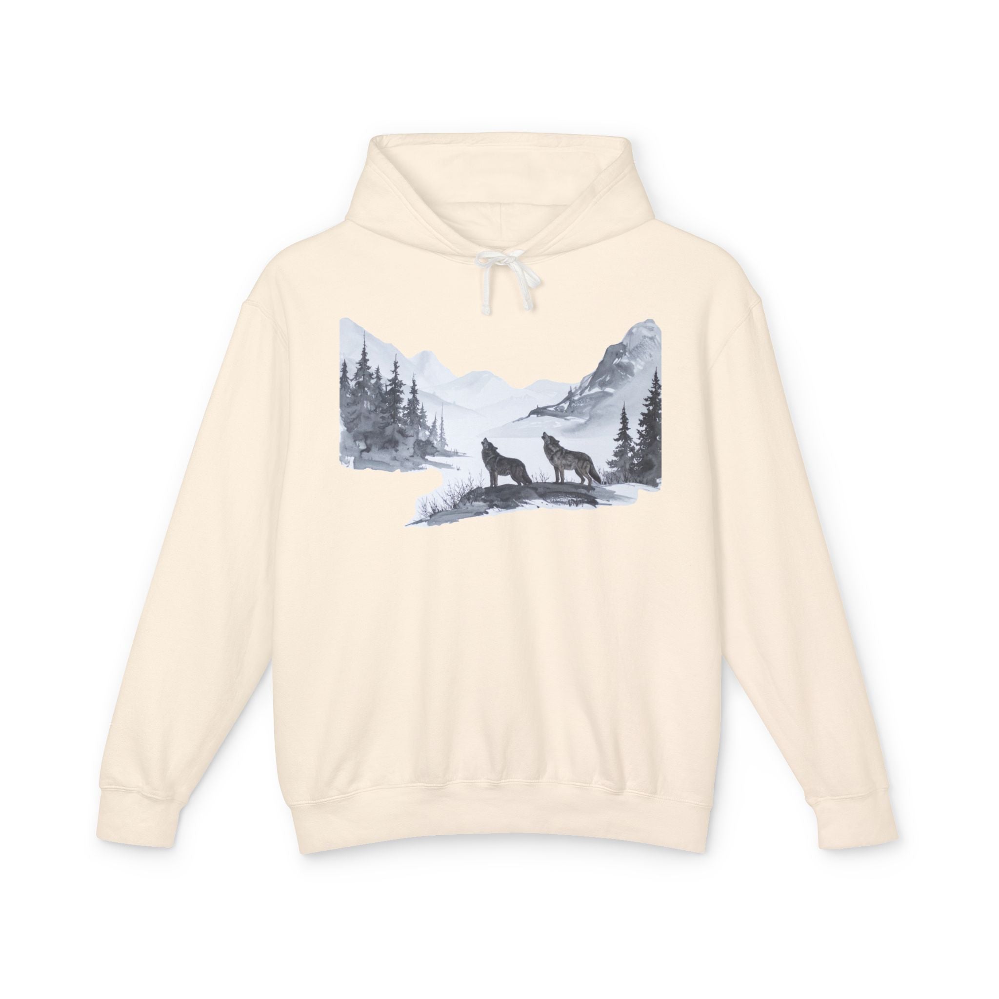 Wolf Mountain Hoodie — Yellowstone Wolf Tracker Scenic Graphic Hooded Sweatshirt
