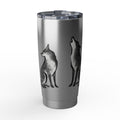 Vagabond Wolf 20oz Stainless Tumbler — Insulated Travel Cup with Howling & Sitting Wolf Art