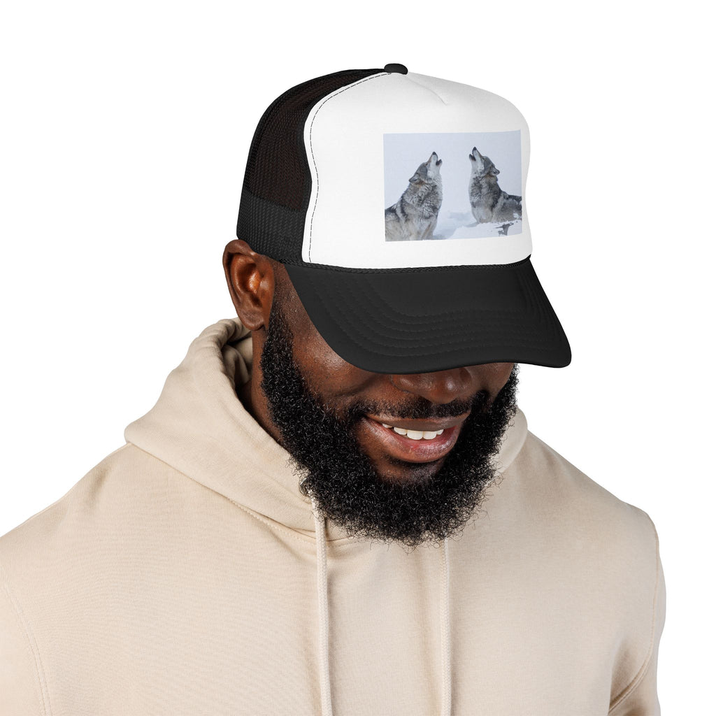 Howling Wolves Foam Trucker Hat — Winter Wildlife Mesh Cap