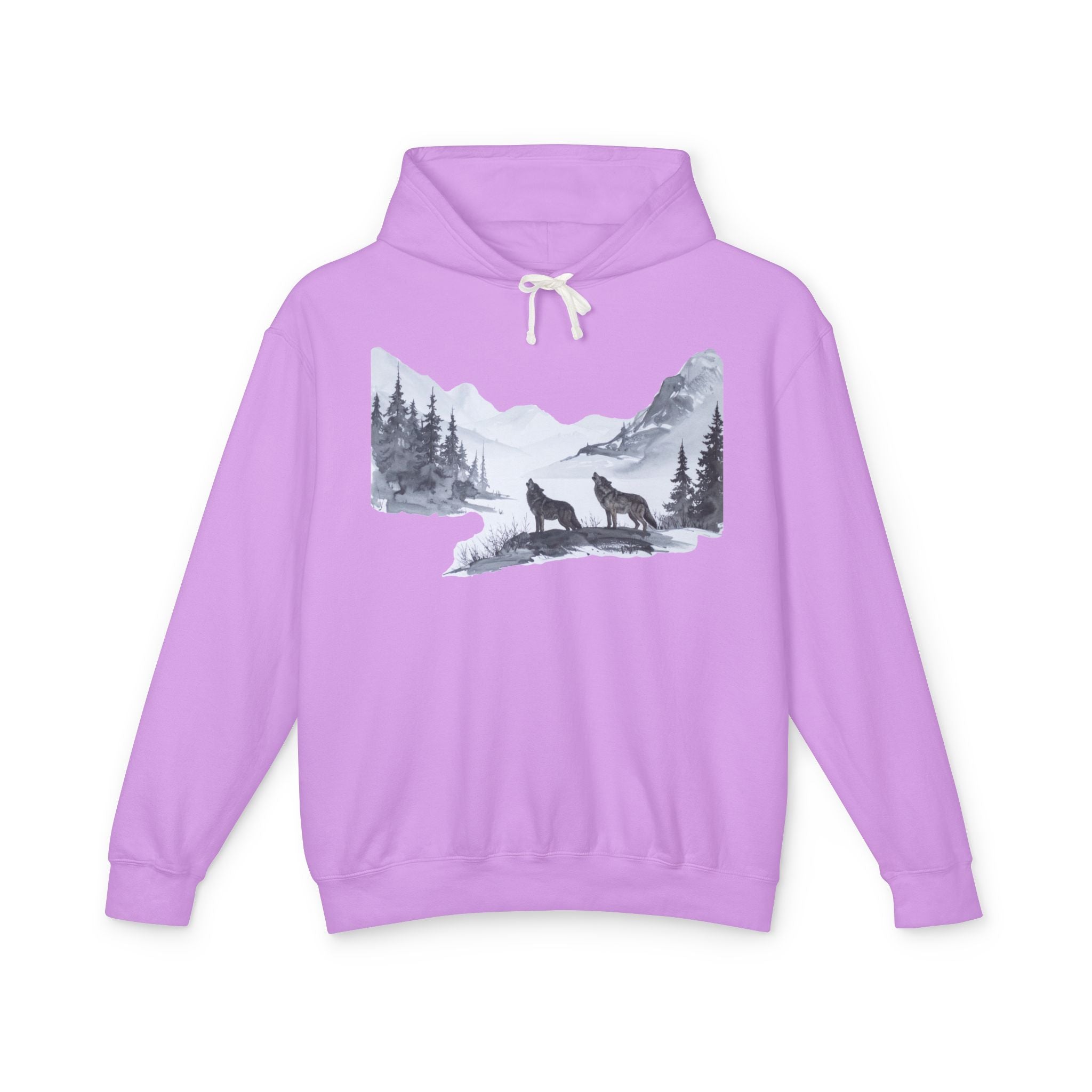 Wolf Mountain Hoodie — Yellowstone Wolf Tracker Scenic Graphic Hooded Sweatshirt