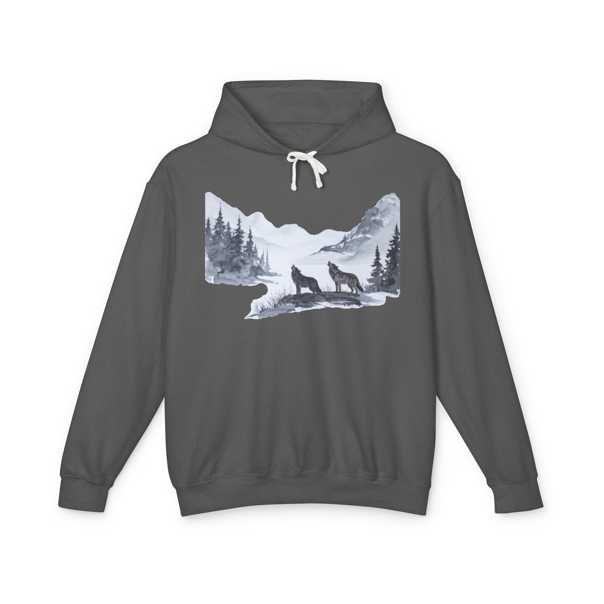 Wolf Mountain Hoodie — Yellowstone Wolf Tracker Scenic Graphic Hooded Sweatshirt