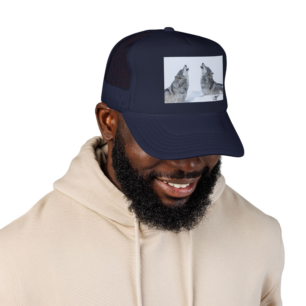 Howling Wolves Foam Trucker Hat — Winter Wildlife Mesh Cap