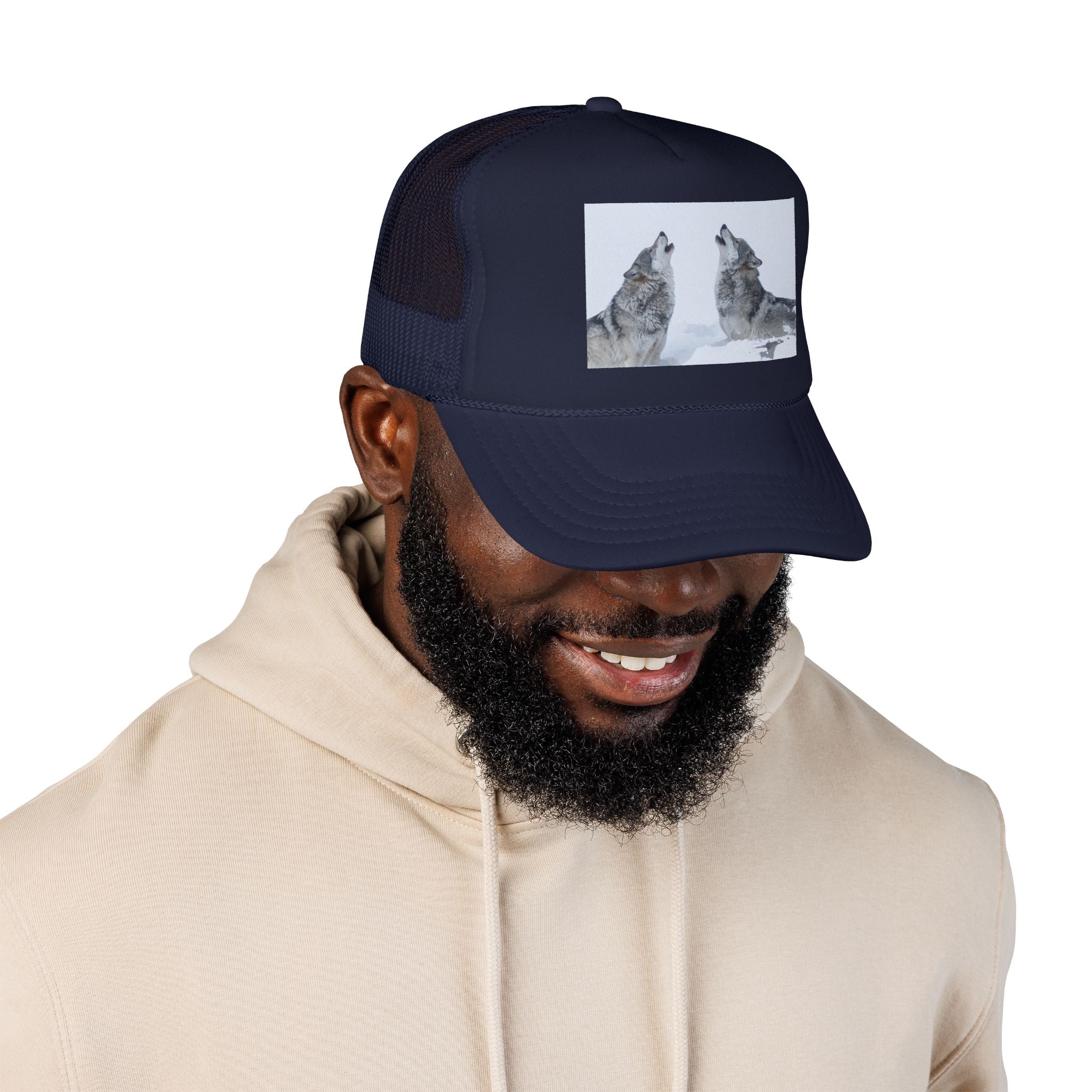 Howling Wolves Foam Trucker Hat — Winter Wildlife Mesh Cap