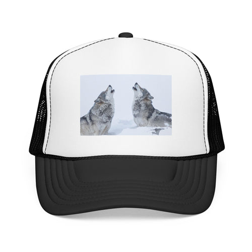 Howling Wolves Foam Trucker Hat — Winter Wildlife Mesh Cap